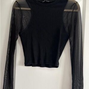 Zara Black Mesh Sleeve Crop Top